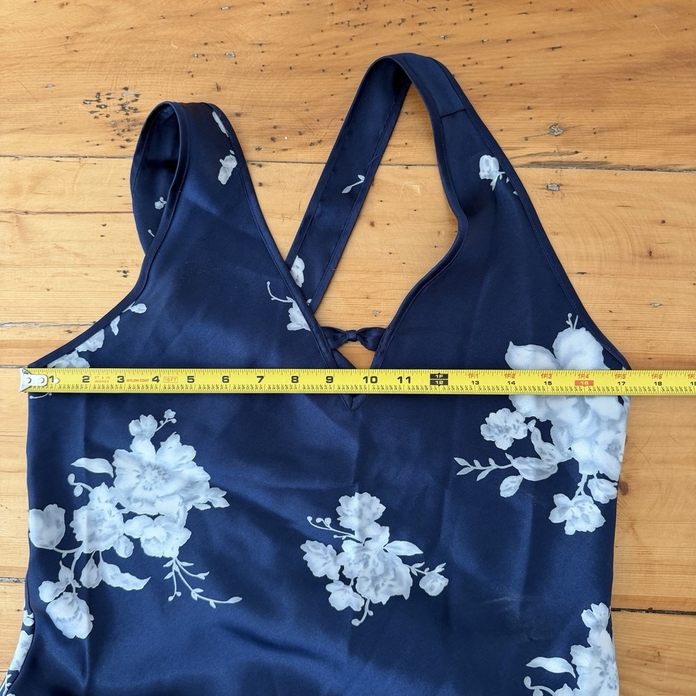 Navy Floral Slip Dress Women S 90s Y2K Cross Back Cottagecore Bow Romantic - Picture 7 of 8